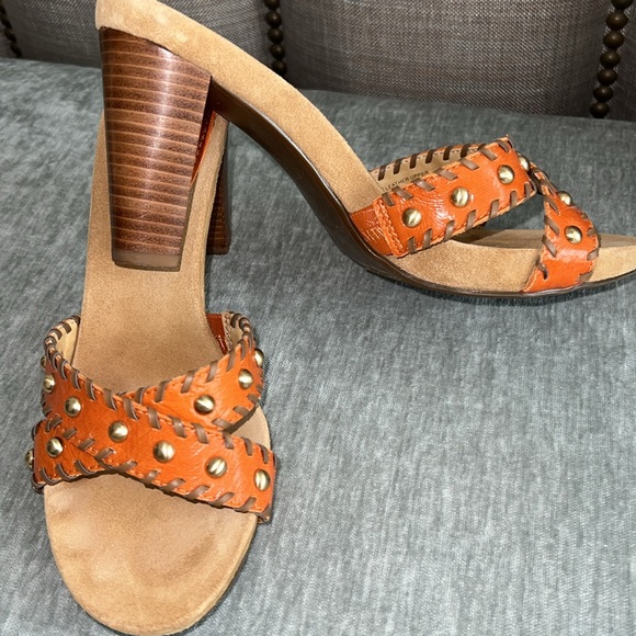 Maxstudio Orange Leather Criss-cross Sandals, size 7 EUC - Picture 5 of 8